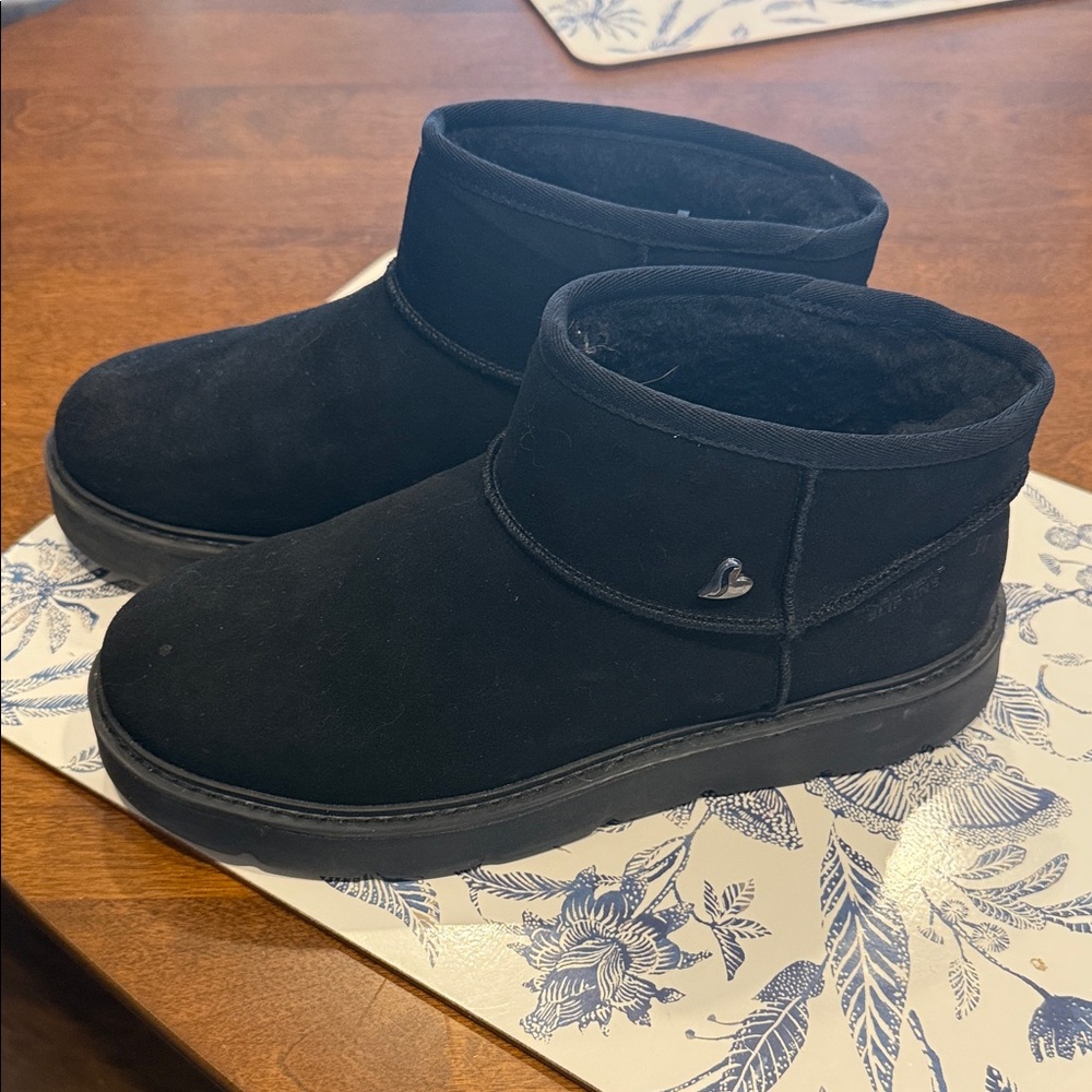 Ladies Black Suede Ankle Boots From Skechers
